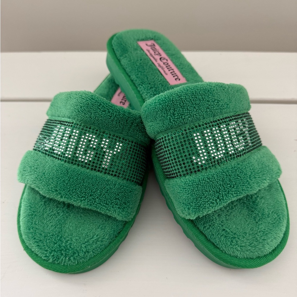 Juicy Couture Rhinestone Slide Y2K Glam Slippers St Patrick’s Day Size L (8-9)